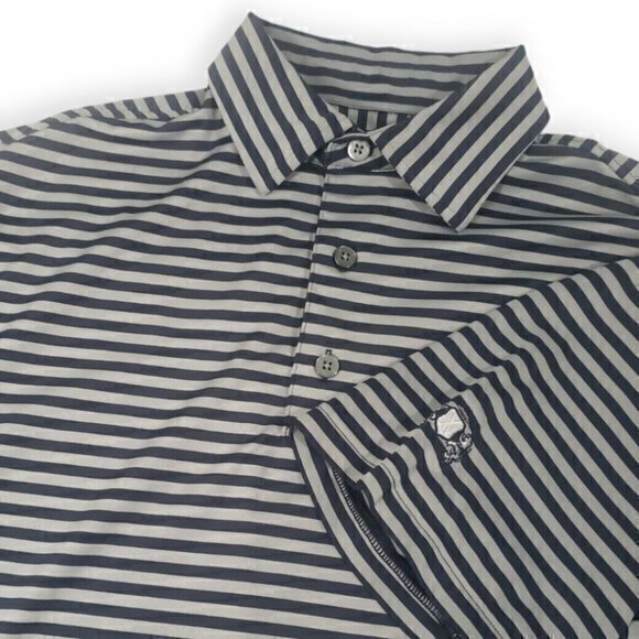 FootJoy Men's Medium Navy Blue, Grey Striped Golf‎ Polo Club Embroidered - Picture 1 of 6